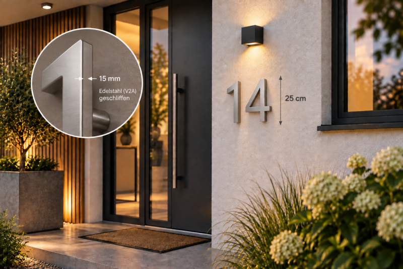 HAUS mit NUMMER 15 mm Edelstahl